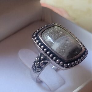 Stunning Caymanite Semi-Precious Grey Banded Stone Ring Sterling Silver 8.5
